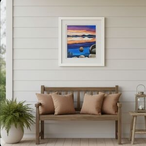Hand crafted beach sunset scenery canvas wall decor acrylic handmade water view